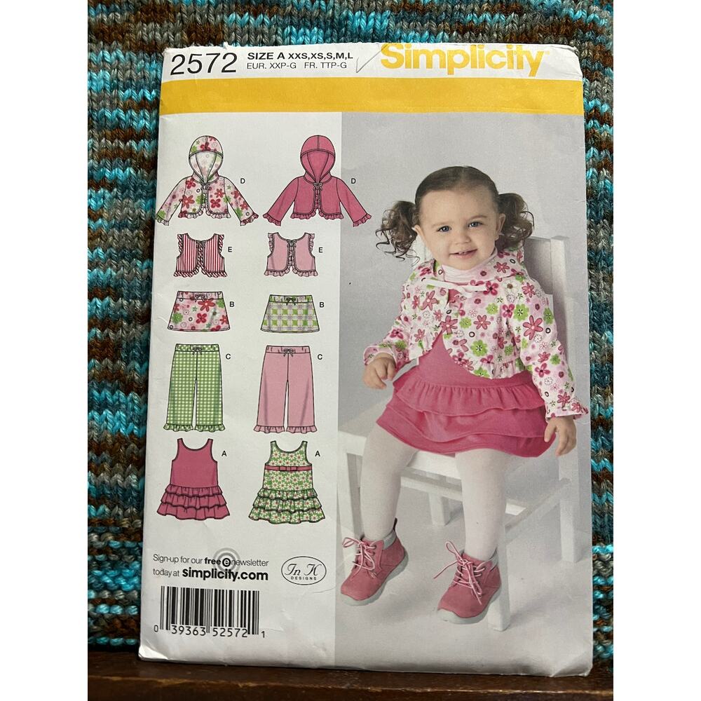 Simplicity Sewing pattern 2572 girls jacket top vest skirt ruffle dress